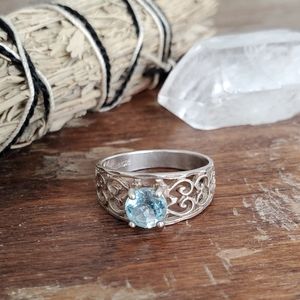 sterling silver blue gemstone filigree boho band ring